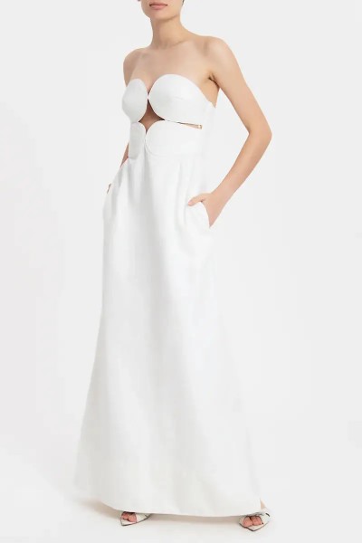 ADRIANA DEGREAS HALJINA MATELASSE STRAPLESS LONG DRESS